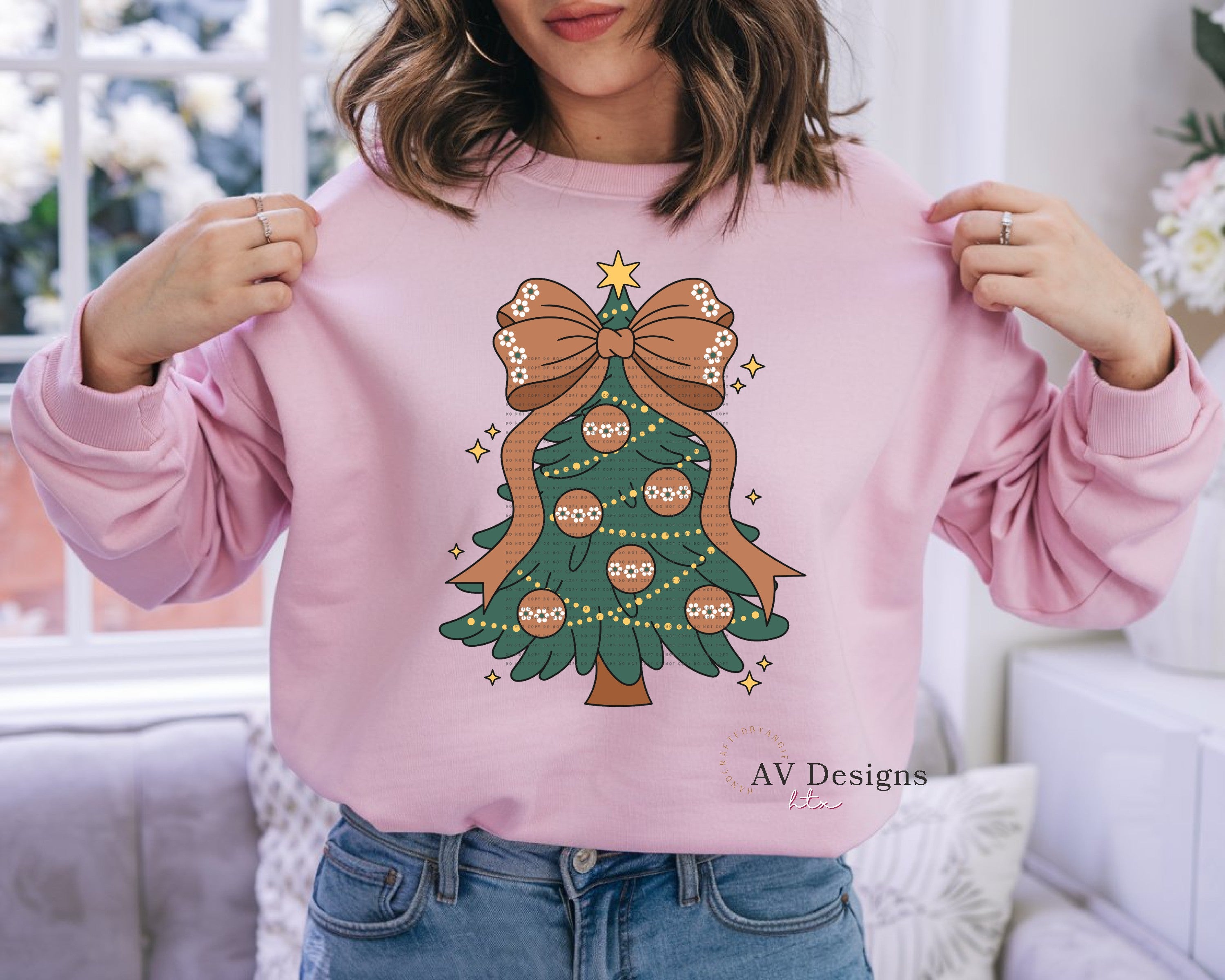 Coquette Mexican Christmas Tree Pink Crew Sweater