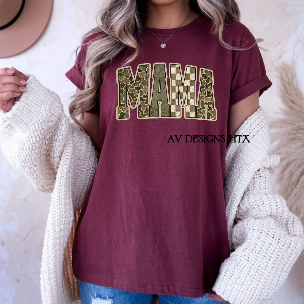 Camo and Checkered Mama Tee