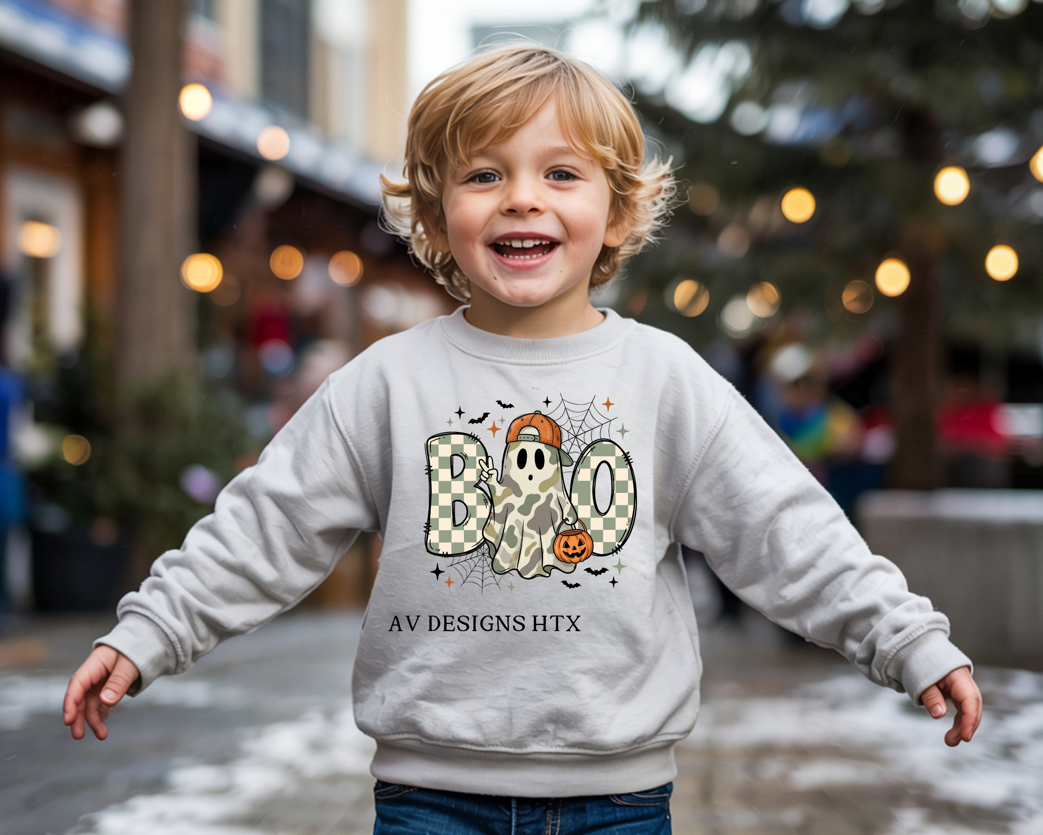 Checkered BOO youth Crew Sweatshirt