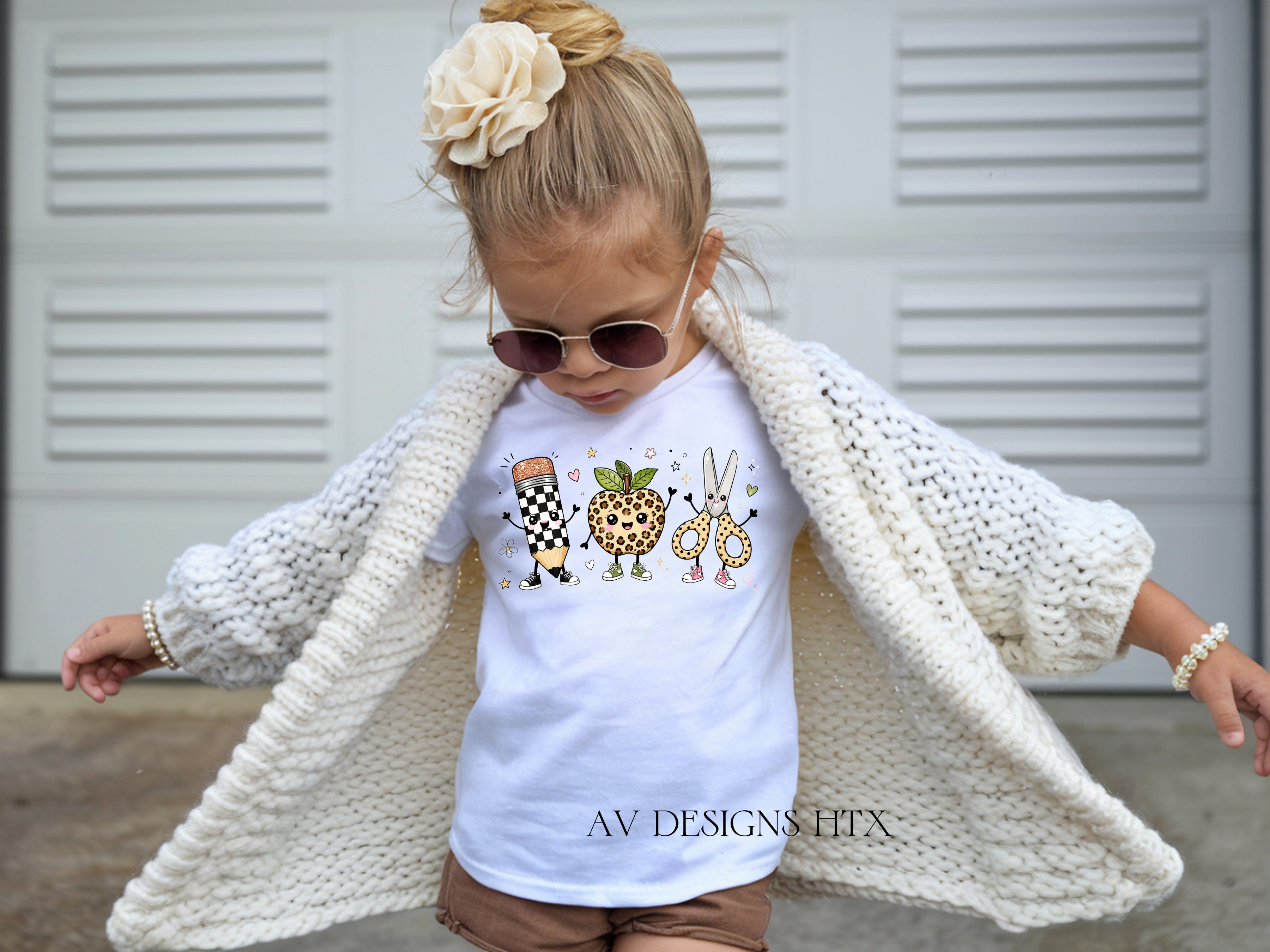 Leopard & checkered cute school supplies youth tee